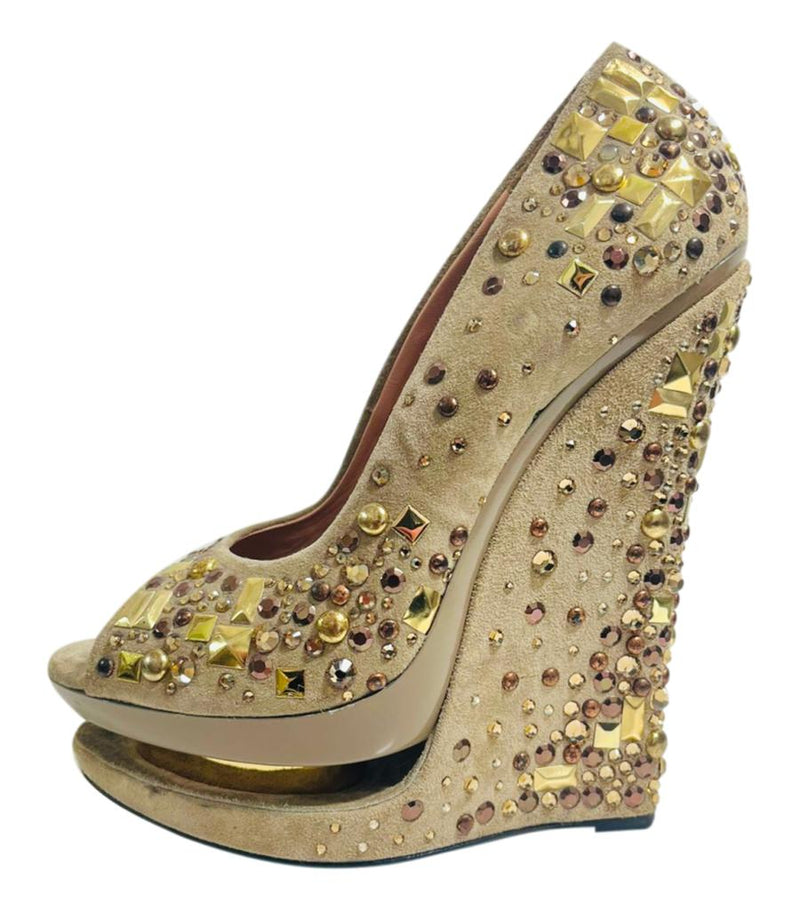 Gianmarco Lorenzi Crystal & Stud Suede Wedges. Size 37
