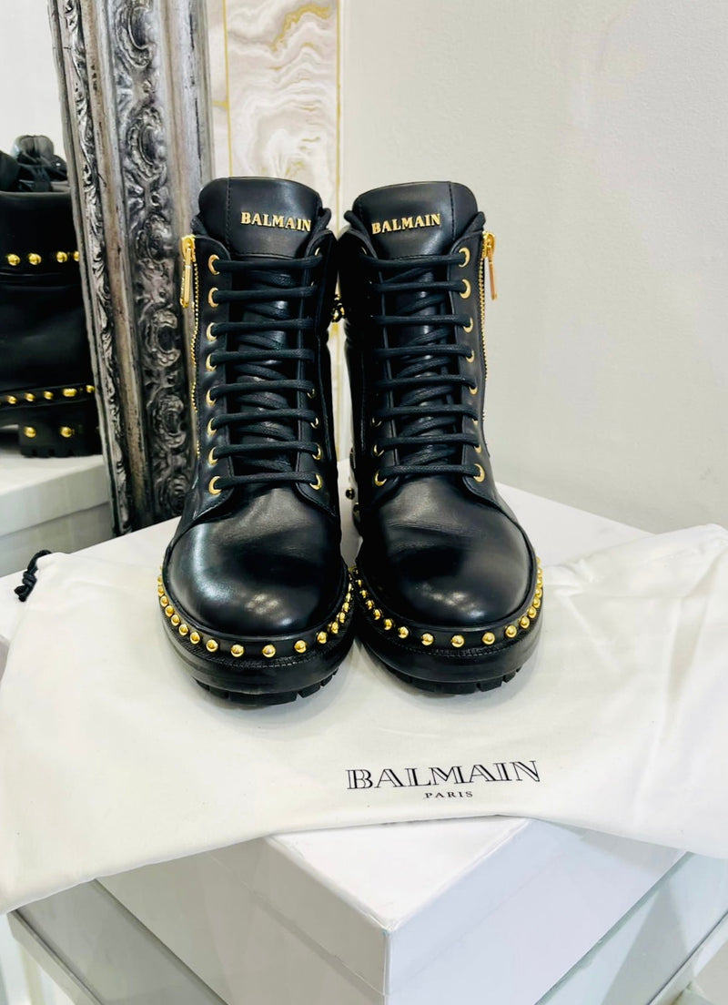 Balmain Leather Studded Ankle Boots. Size 38