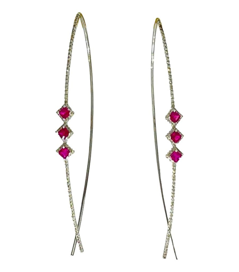 Meira T Diamond 14k White Gold Ruby & Diamond Open Hoop Earrings