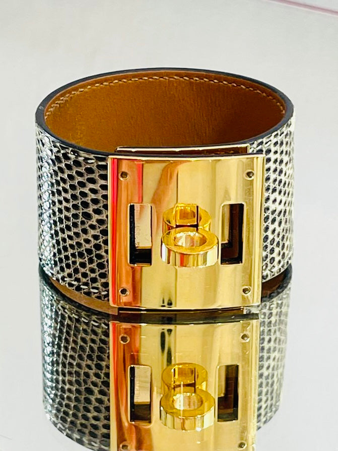 Hermes Lizard Skin Ombre Kelly Dog Cuff Bracelet