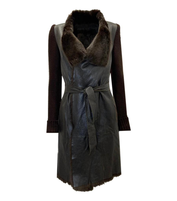 Joseph Leather & Rabbit Fur Coat. Size 36FR