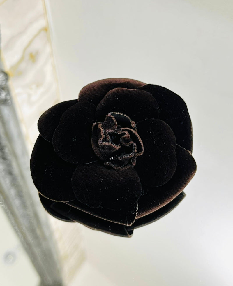 Chanel Camellia Flower Velveteen Brooch Pin