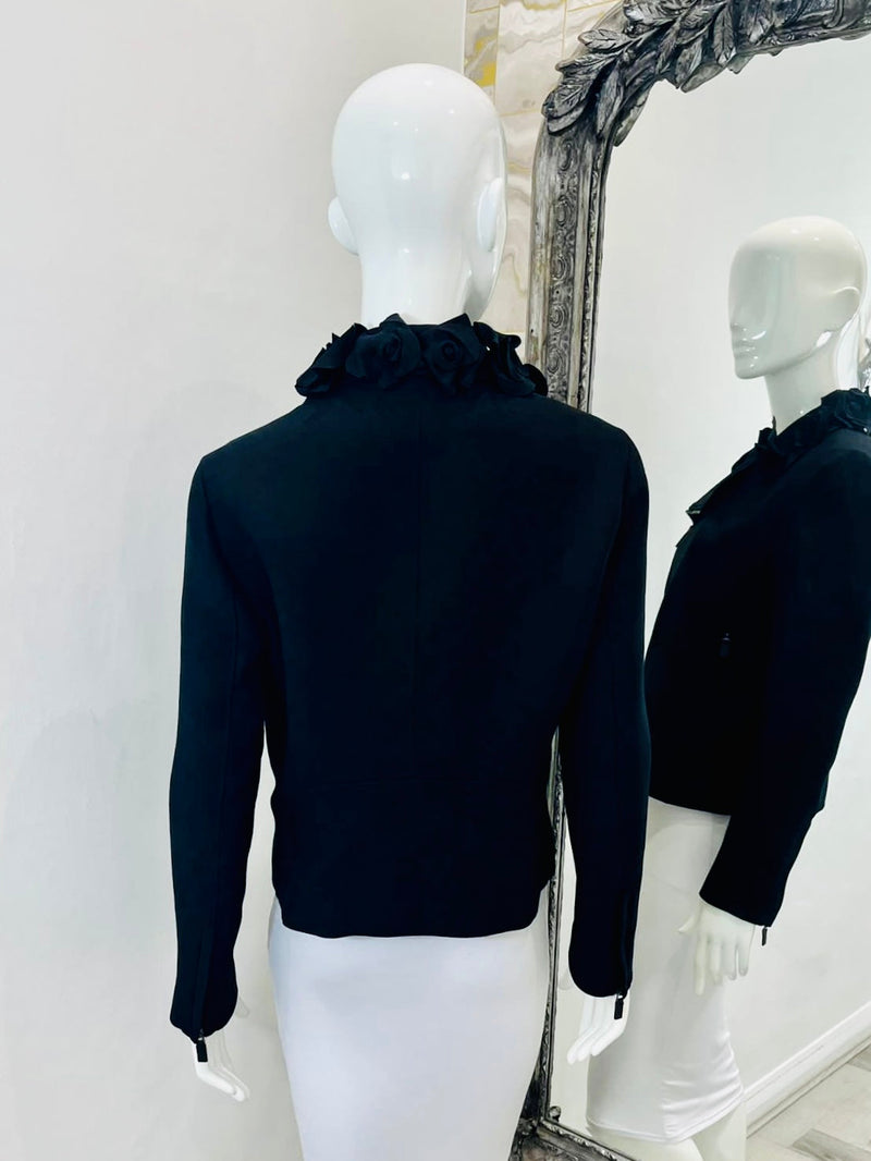 Valentino Wool & Silk Jacket With 3D Floral Collar. Size 10UK