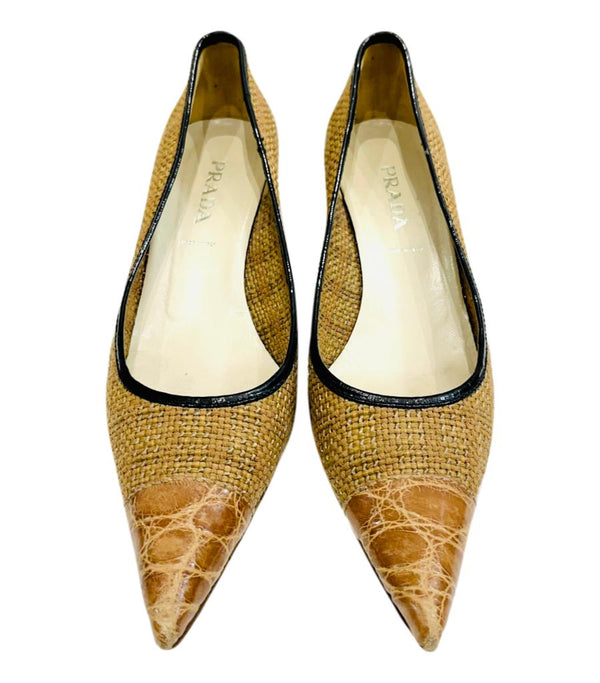 Prada Croc Toe & Woven Heels. Size 37.5