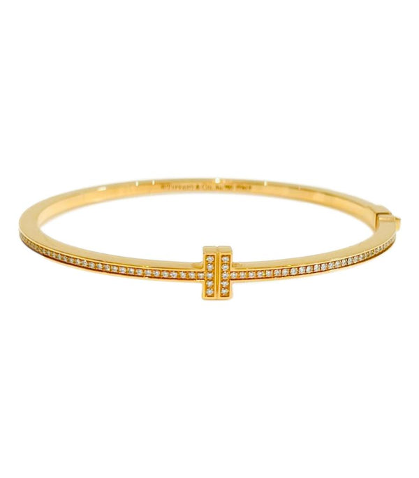 Tiffany & Co 18k Rose Gold & Diamond 'T' Hinged Bangle