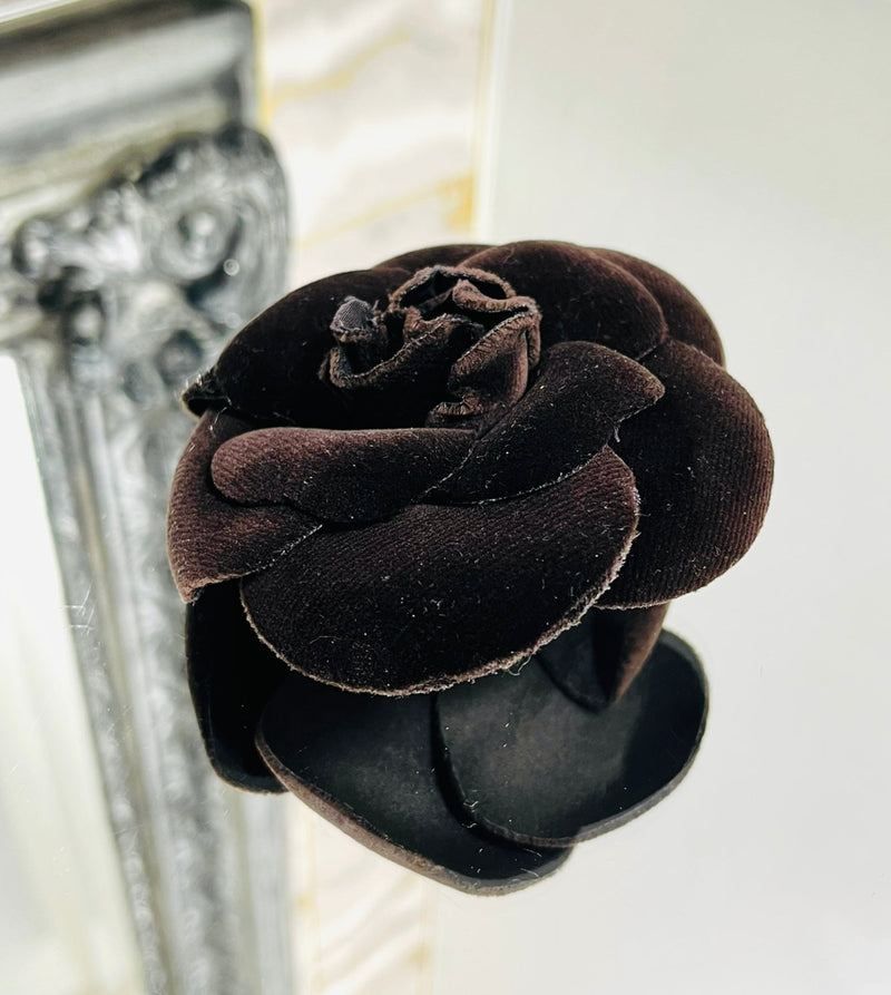 Chanel Camellia Flower Velveteen Brooch Pin