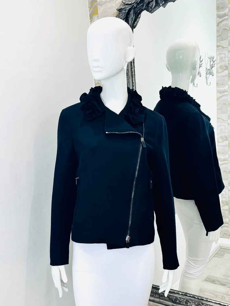 Valentino Wool & Silk Jacket With 3D Floral Collar. Size 10UK