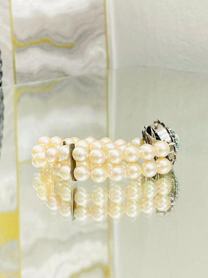 18k White Gold, Fresh Water Pearl & Turquoise Bracelet