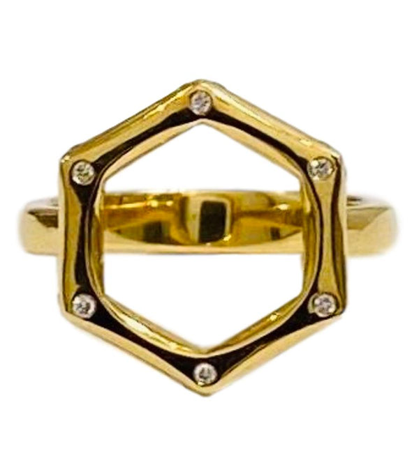 Hexagon Diamond & 18k Gold Open styled Ring