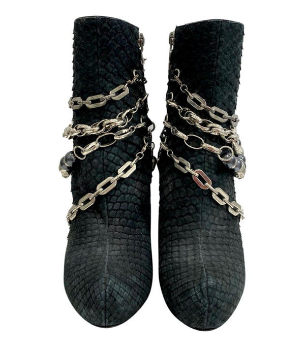 Philipp Plein Python Skin & Multi Chain Boots. Size 37