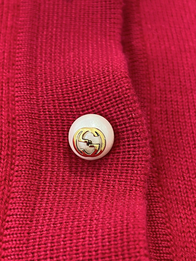 Gucci Wool Polo Top With Crystal Strawberries. Size S