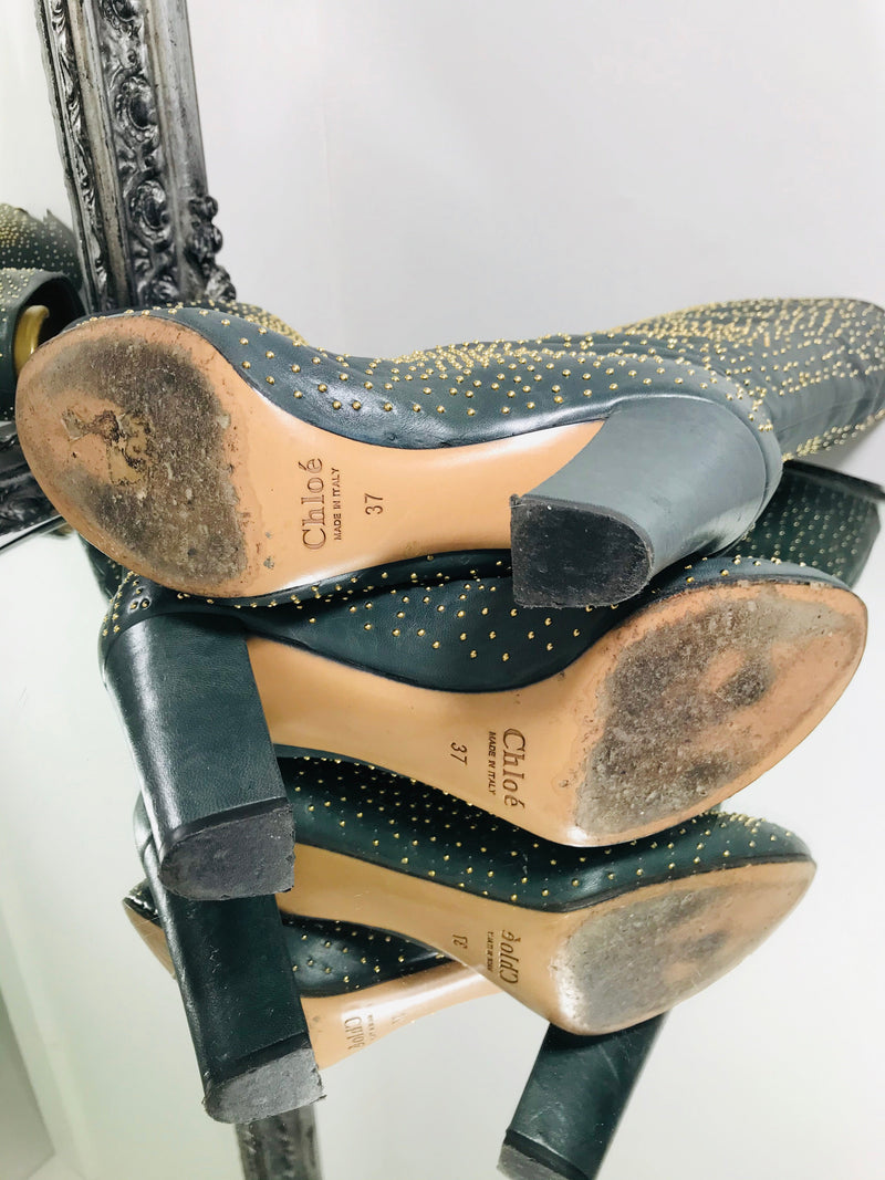 Designer Dress Agency London - Chloe Tall Leather Studs Boots. Size 37 - Shush At The Wellington