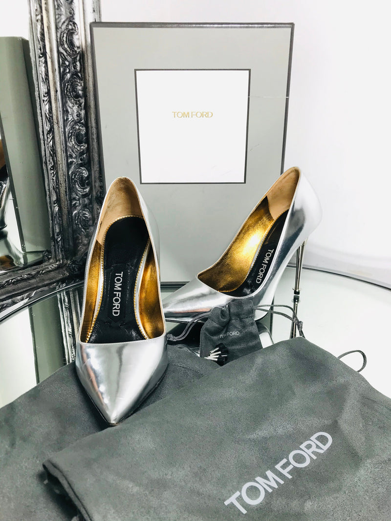 tom ford stiletto metallic leather pointed toe pre loved consignment luxury fashion 