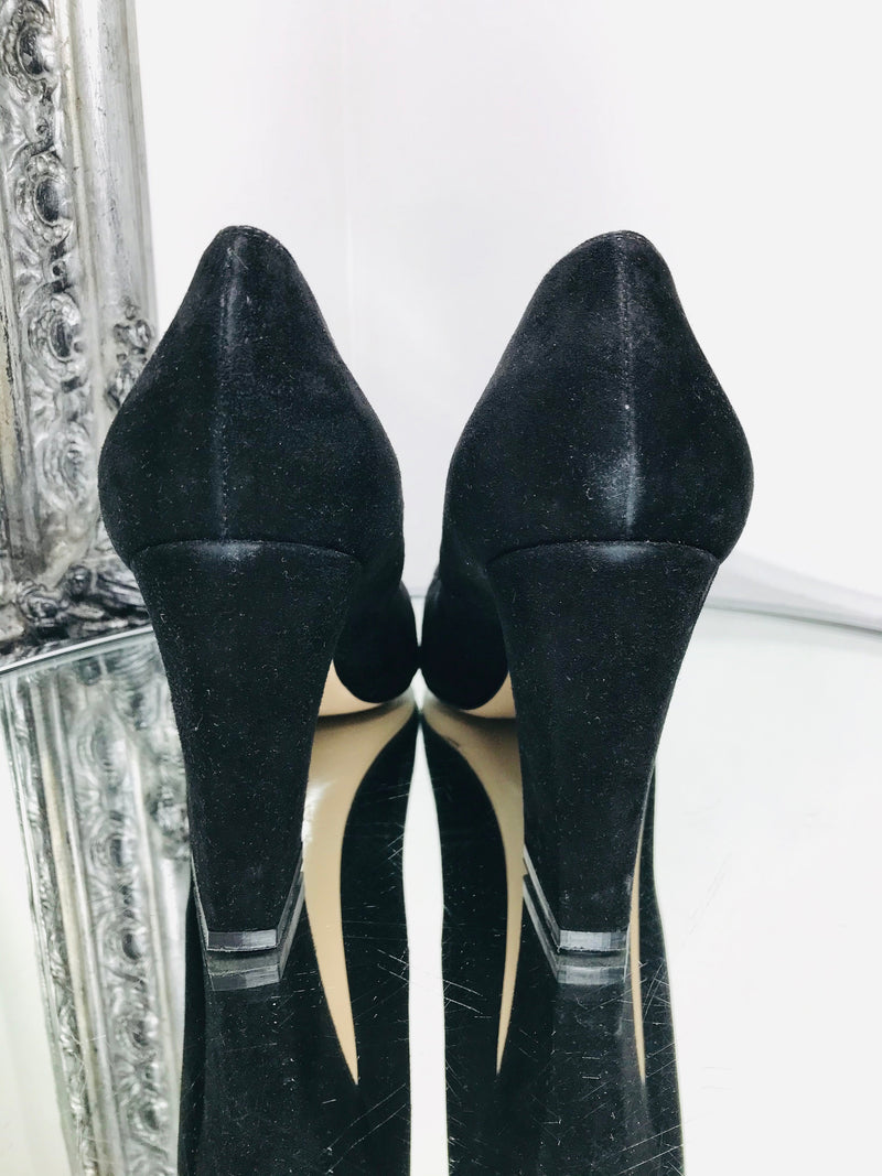 Max Mara Suede Heels Black Grey Detail Front 10CM Heel size 41 Shush At The Wellington St Johns Wood London Buy Sell Consign Preloved Authentic Luxury Designer Ladies Shoes