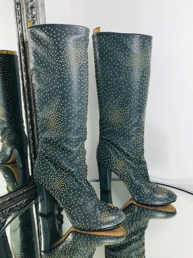 Chloe Tall Leather Gold Stud Boots Size 37 Shush At The Wellington St Johns Wood London Buy Sell Consign Preloved Authentic Luxury Designer Ladies Shoes