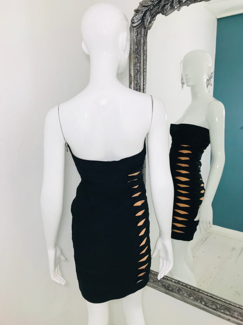 Herve Leger Black Strapless Bandage Dress Beige Cut Outs Mini Bodycon Size M Shush At The Wellington St Johns Wood London Buy Sell Consign Preloved Authentic Luxury Designer Ladies Clothing