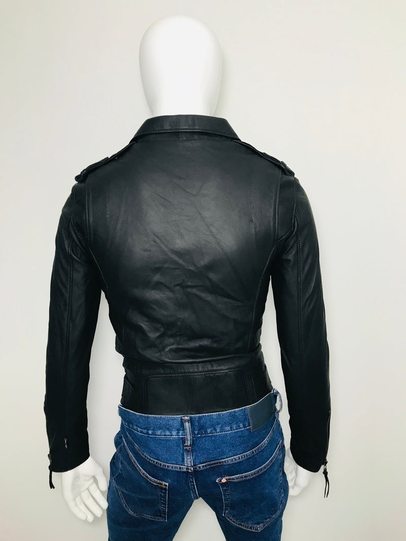 boda skin black biker sheepskin leather jacket size xs fashion designer brands preloved consignment luxury