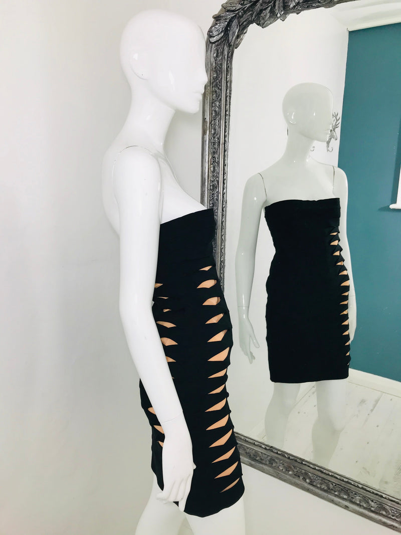 Herve Leger Black Strapless Bandage Dress Beige Cut Outs Mini Bodycon Size M Shush At The Wellington St Johns Wood London Buy Sell Consign Preloved Authentic Luxury Designer Ladies Clothing