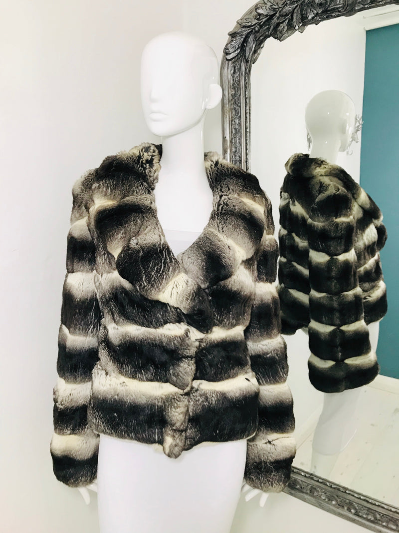 Mala Mati Brown White Chinchilla Fur Coat Size 44IT Shush At The Wellington St Johns Wood London Buy Sell Consign Preloved Authentic Luxury Designer Ladies Clothing