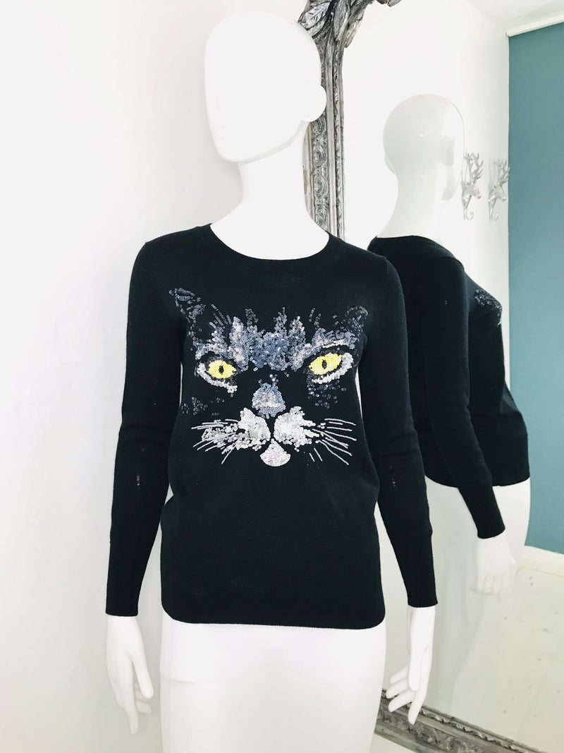 Markus Lupfer Merino Wool Black Jumper Sweater Sequins Cat Long Sleeve Crew Neck Shush At The Wellington St Johns Wood London Buy Sell Consign Preloved Authentic Luxury Designer Ladies Clothing