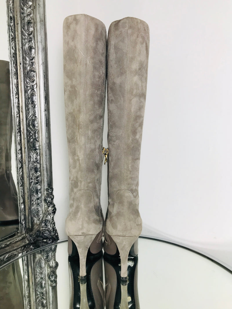 Bally Brown Suede Knee High Boots Pointed Toe Size 38 Shush At The Wellington St Johns Wood London Buy Sell Consign Preloved Authentic Luxury Designer Ladies Shoes