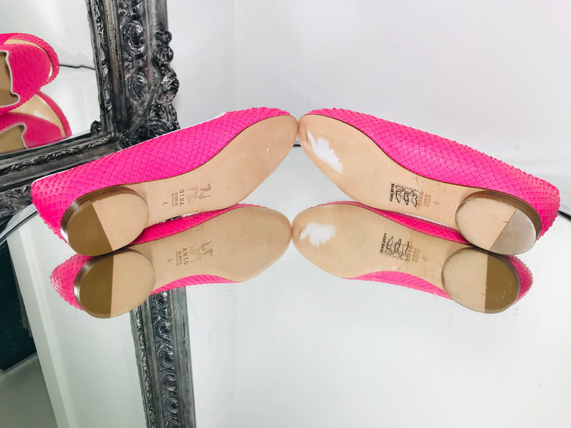 gina pink snake skin leather flats ballet size 4 uk 37 eu 1cm heel fashion python skin designer brands preloved consignment luxury preowned luxurious