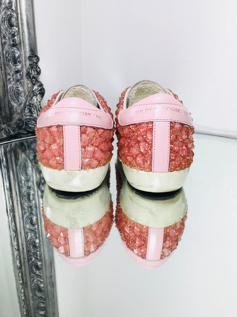 golden goose low-top 3d glittered leather sneakers pink transparent moulded pvc size 36 trainers sports fashion lifestyle ladies brands preloved preowned luxury consignment luxurious party
