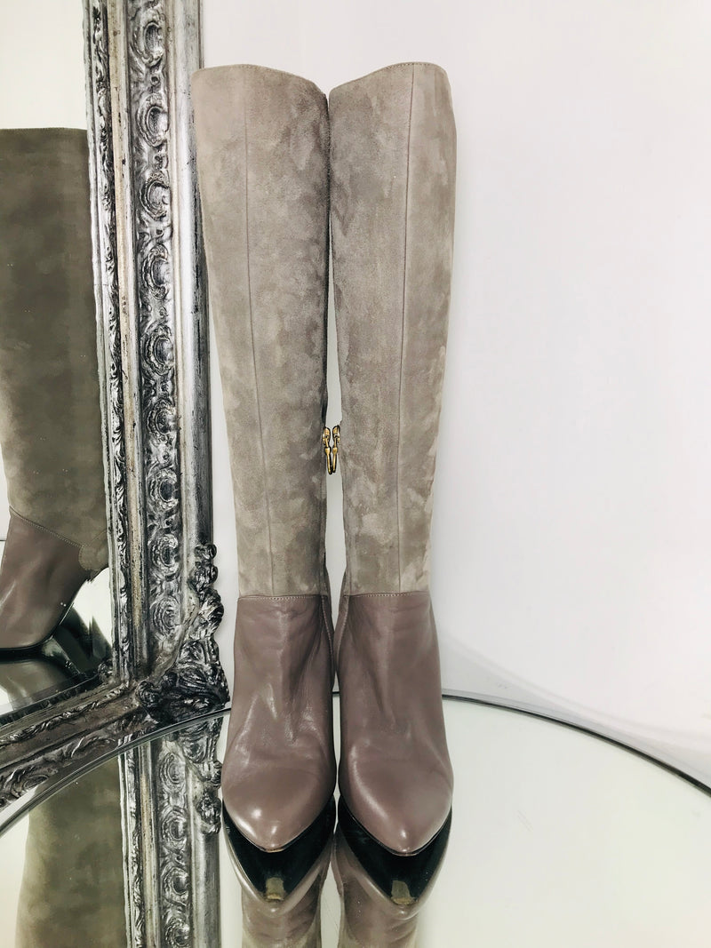 Bally Brown Suede Knee High Boots Pointed Toe Size 38 Shush At The Wellington St Johns Wood London Buy Sell Consign Preloved Authentic Luxury Designer Ladies Shoes