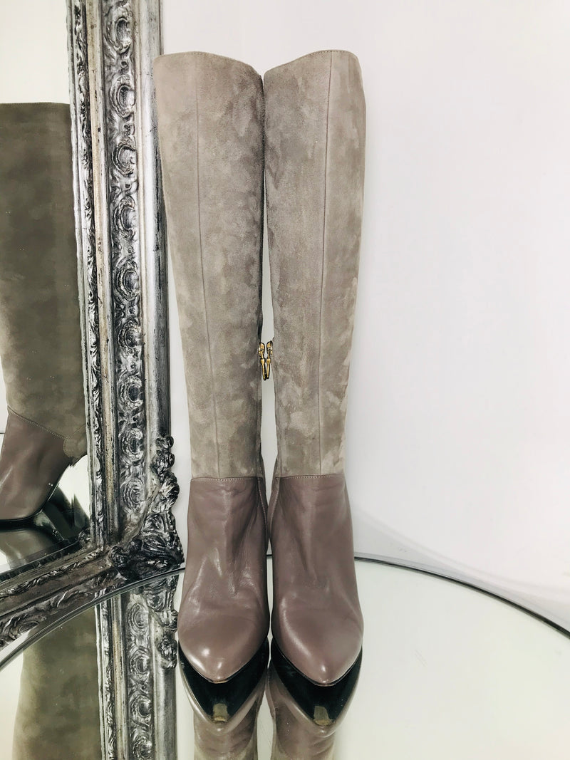 Designer leather hot sale knee high boots