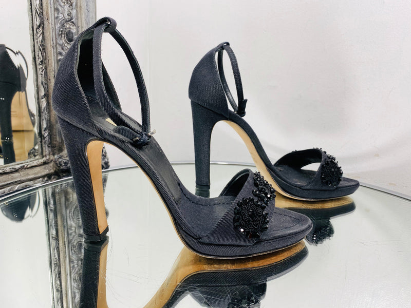 Prada Calzature Donna Heels Covered With Denim And Black Crystal Embellishment Size 38 Shush At The Wellington St Johns Wood London Buy Sell Consign Preloved Authentic Luxury Designer Ladies Shoes