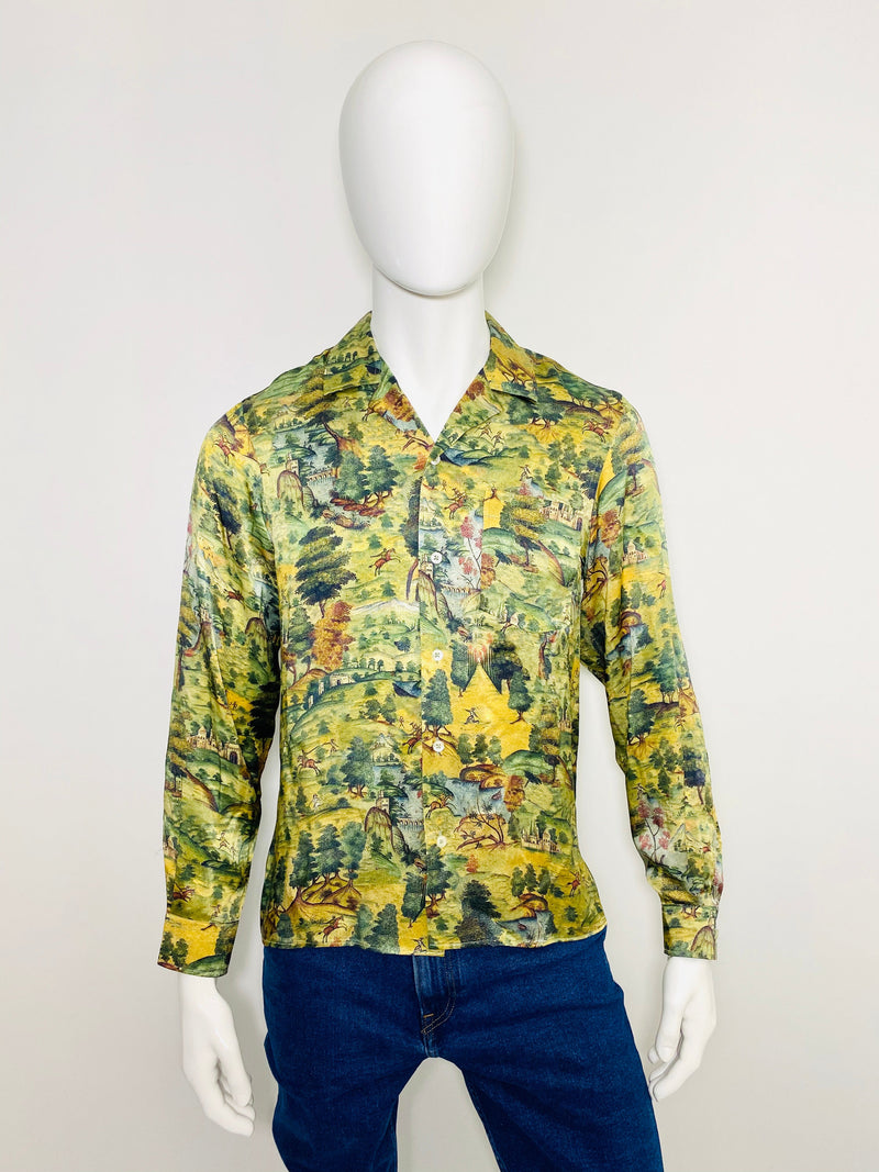 President Mughal Print Silk Shirt. Size