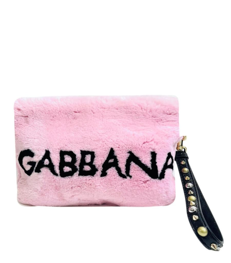 Dolce & Gabbana  Logo Wristlet Rabbit Fur Clutch Bag