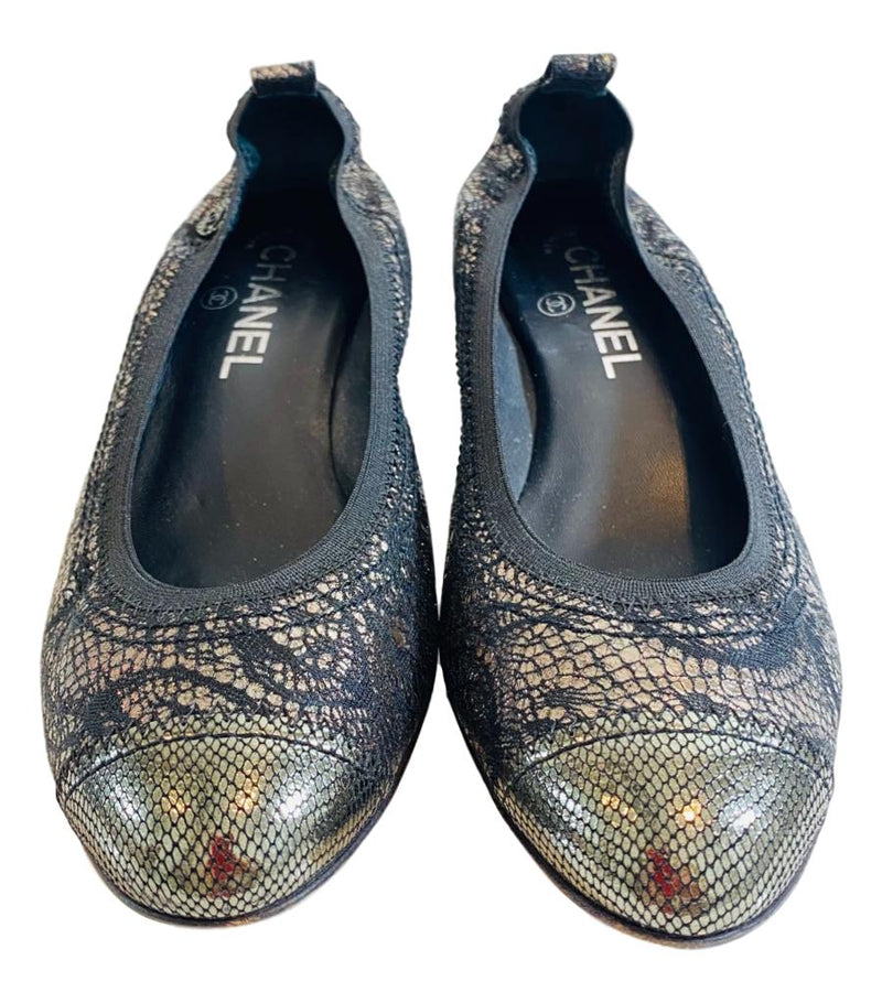 Chanel Metallic Lace Heels. Size 37.5