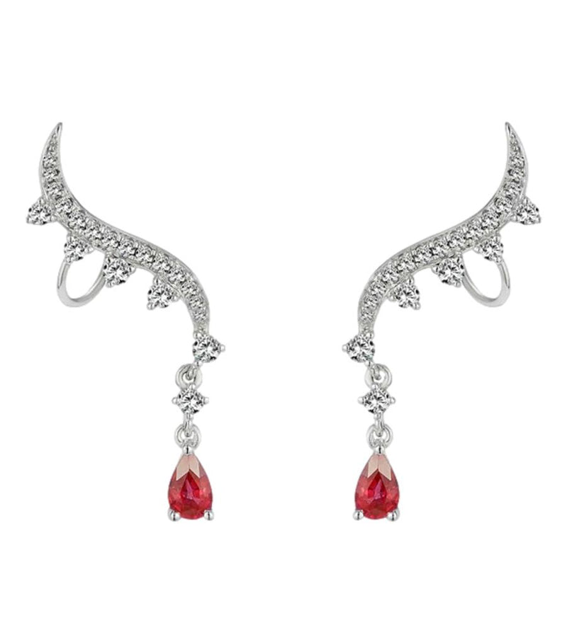 Aureliean Lover's Ruby & Diamond Ear Climbers In 18k White Gold
