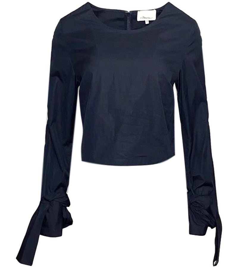 Phillip Lim Navy Blue Cropped Cotton Top With Tie Cuffs Shush At The Wellington London