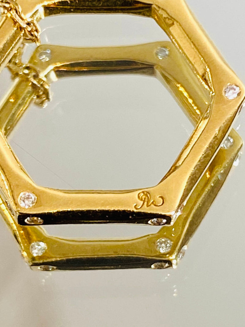 Diamond & 18k Gold Open Hexagon Pendant Necklace