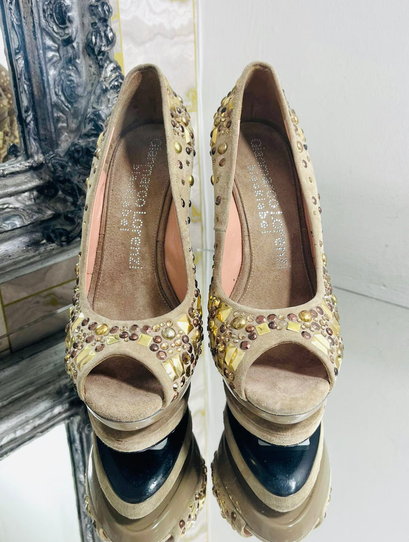 Gianmarco Lorenzi Crystal & Stud Suede Wedges. Size 37