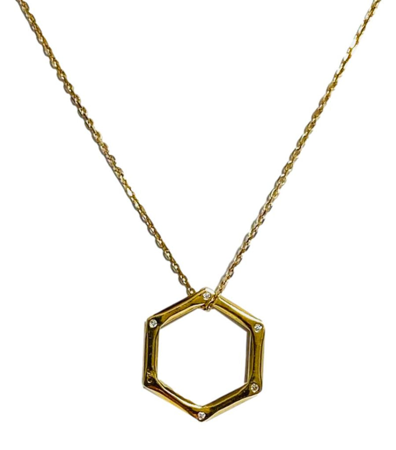 Diamond & 18k Gold Open Hexagon Pendant Necklace