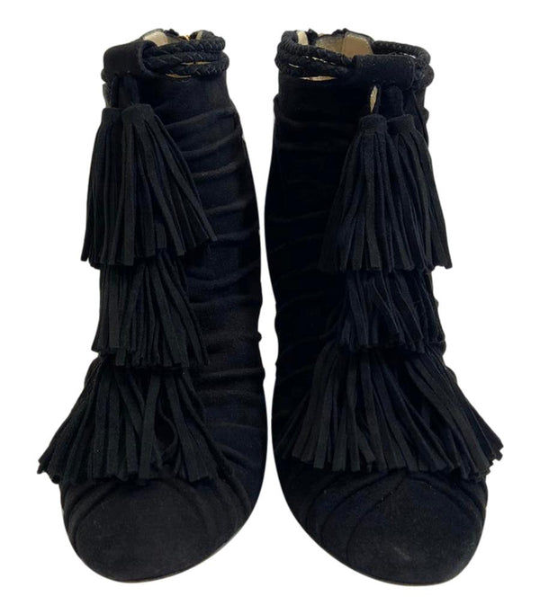 Jimmy Choo Open Toe Suede Tassel Booties. Size 36