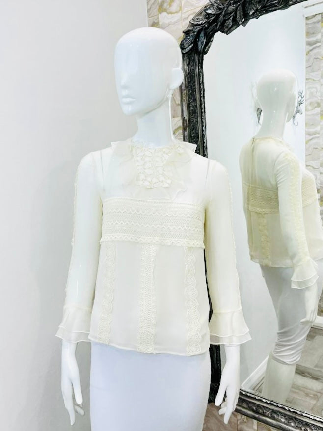 Giambatista Valli Silk & Lace Blouse. Size 38IT
