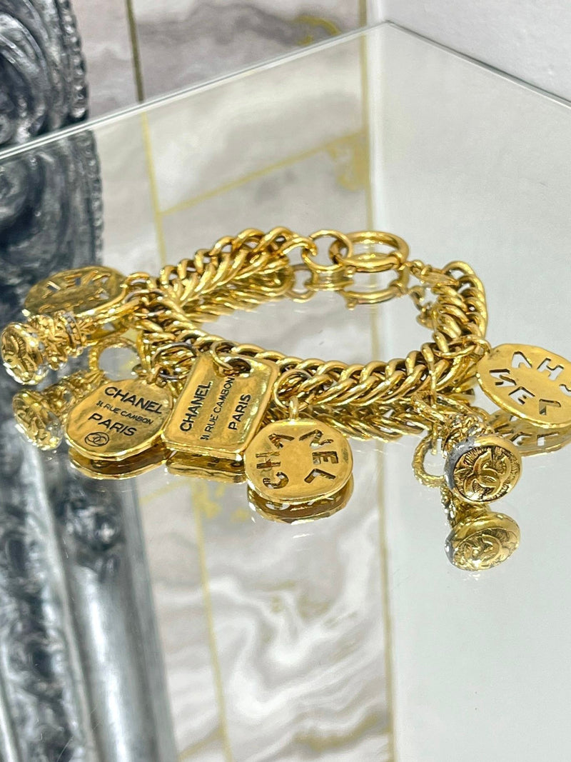 Chanel Vintage 24k Gold Plated Charm Bracelet