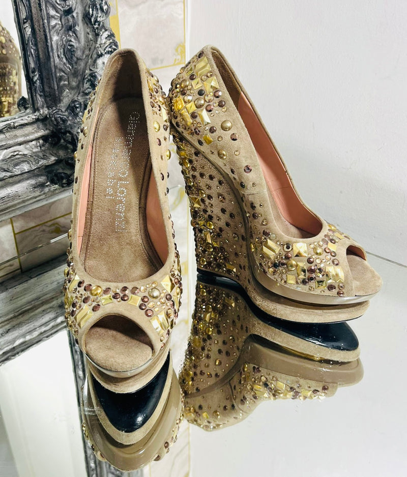 Gianmarco Lorenzi Crystal & Stud Suede Wedges. Size 37