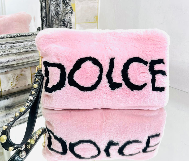 Dolce & Gabbana  Logo Wristlet Rabbit Fur Clutch Bag