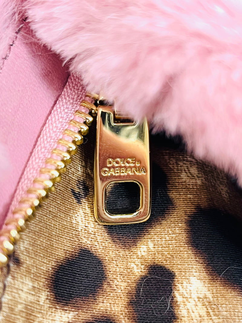Dolce & Gabbana  Logo Wristlet Rabbit Fur Clutch Bag