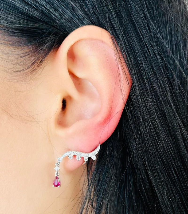 Aureliean Lover's Ruby & Diamond Ear Climbers In 18k White Gold