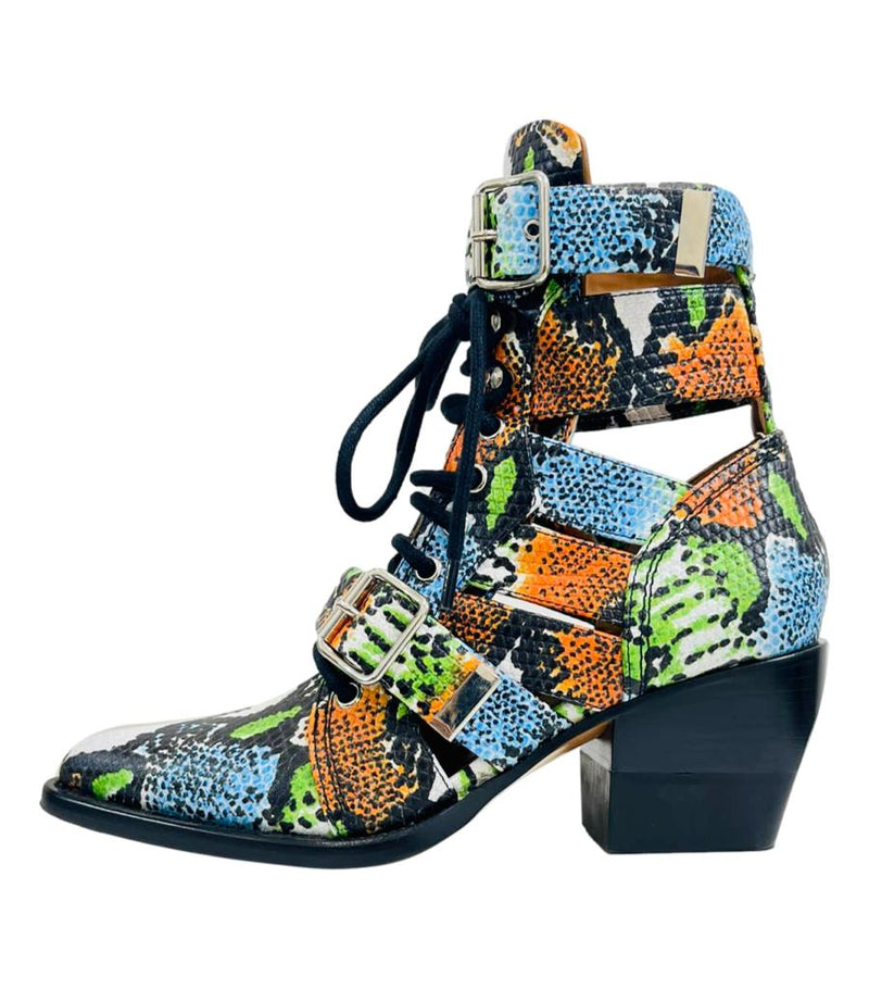 Chloe Leather Snake Print Ankle Boots. Size 38