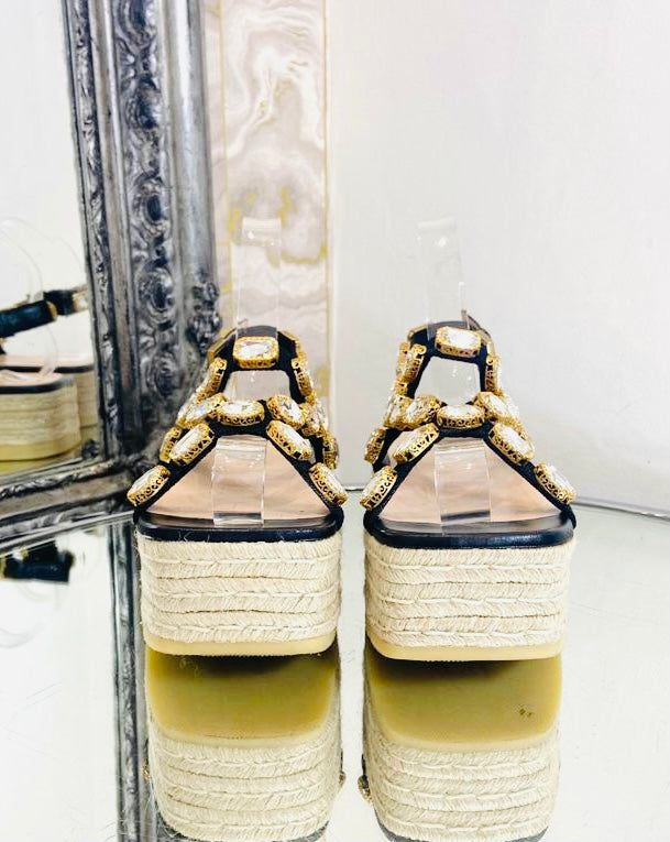 Gucci Crystal/Leather Espadrille Sandals. Size 36.5