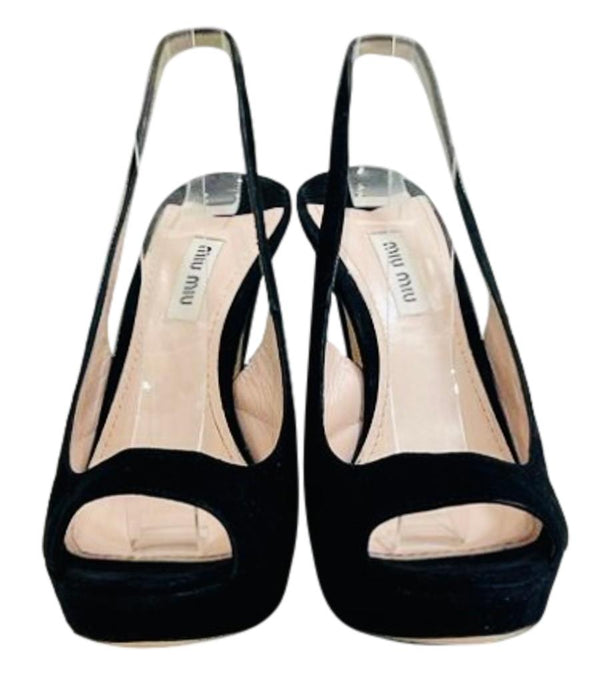 Miu Miu Peep Toe & Slingback Suede Heels. Size 37.5