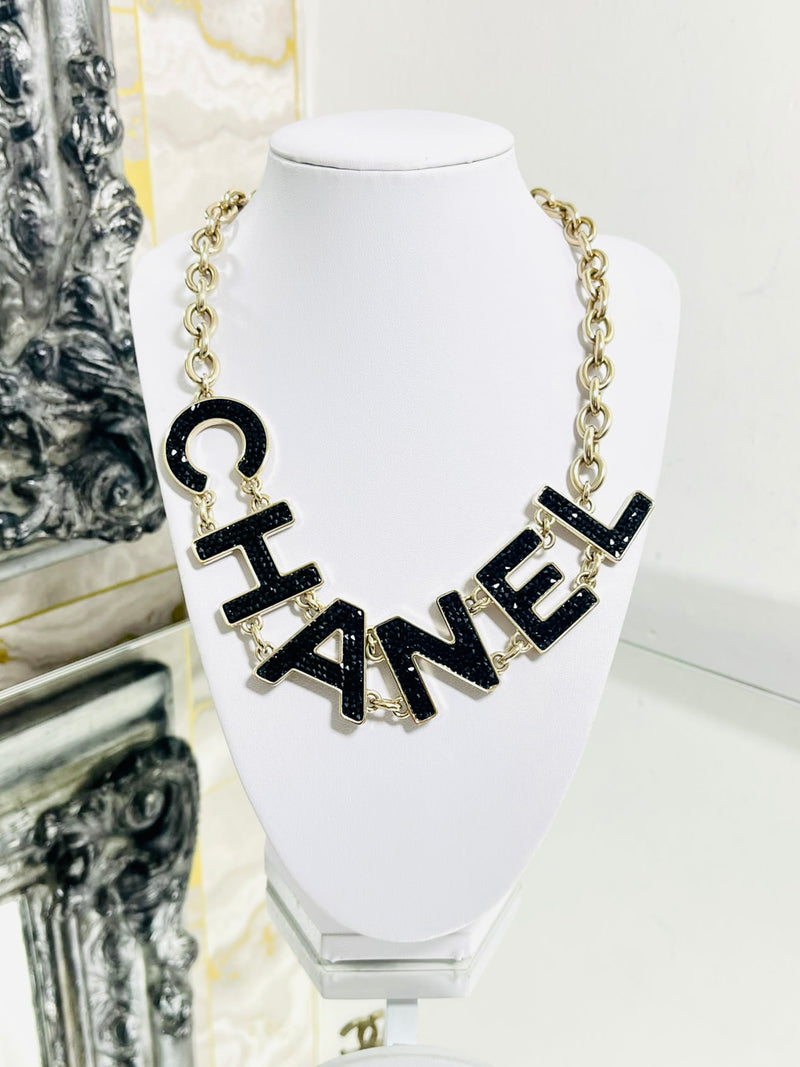 Chanel Strauss/Crystal Logo Choker Necklace