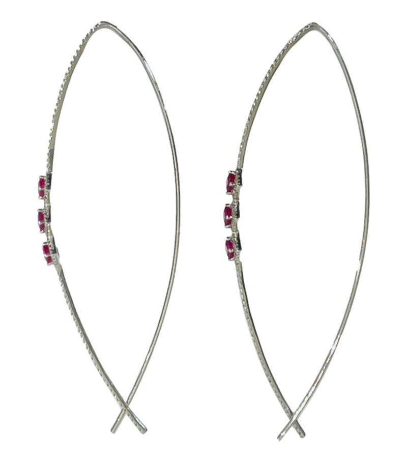 Meira T Diamond 14k White Gold Ruby & Diamond Open Hoop Earrings